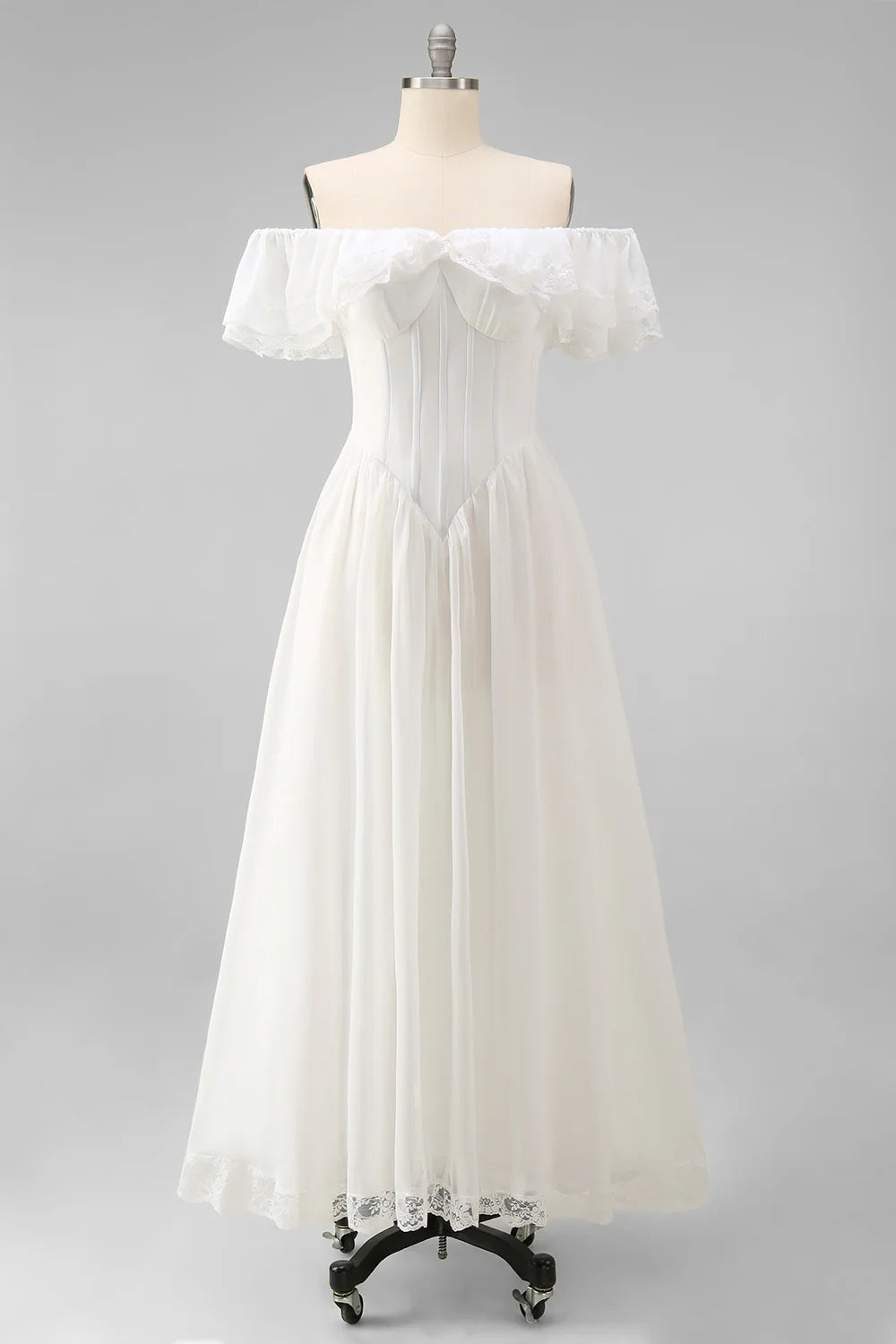 Off the Shoulder Corset White Ruffled Engagement Dress