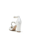 Satin Pointed Toe Rhinestone Strappy Chunky Heels
