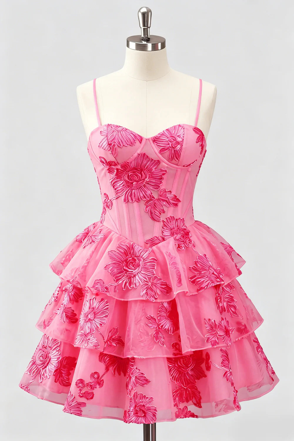 Daffodil A Line Floral Corset Tiered Ruffle Short Homecoming Dress