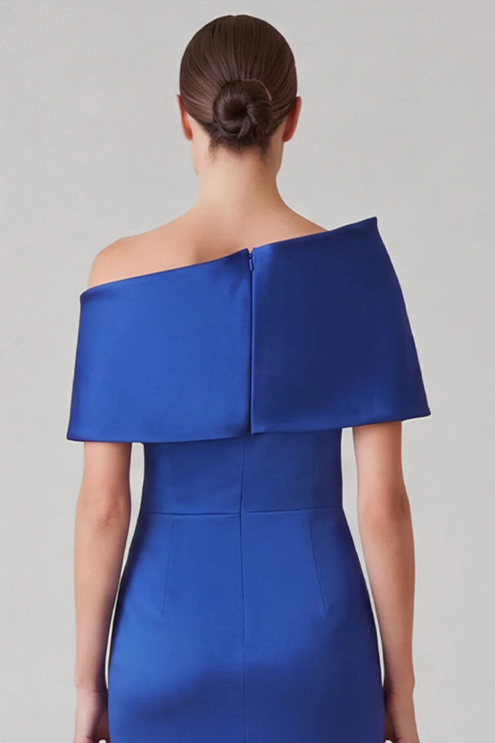 Royal Blue Sheath Asymmetrical Neck Rcuhed Mother of the Bride Dress