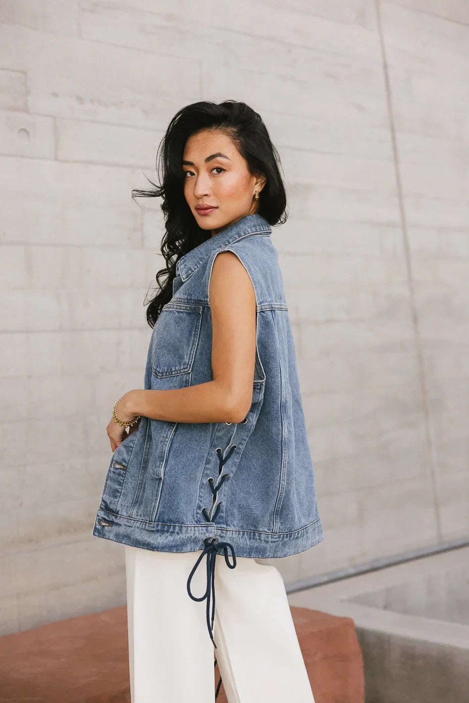 Stephie Lace Up Denim Vest FINAL SALE