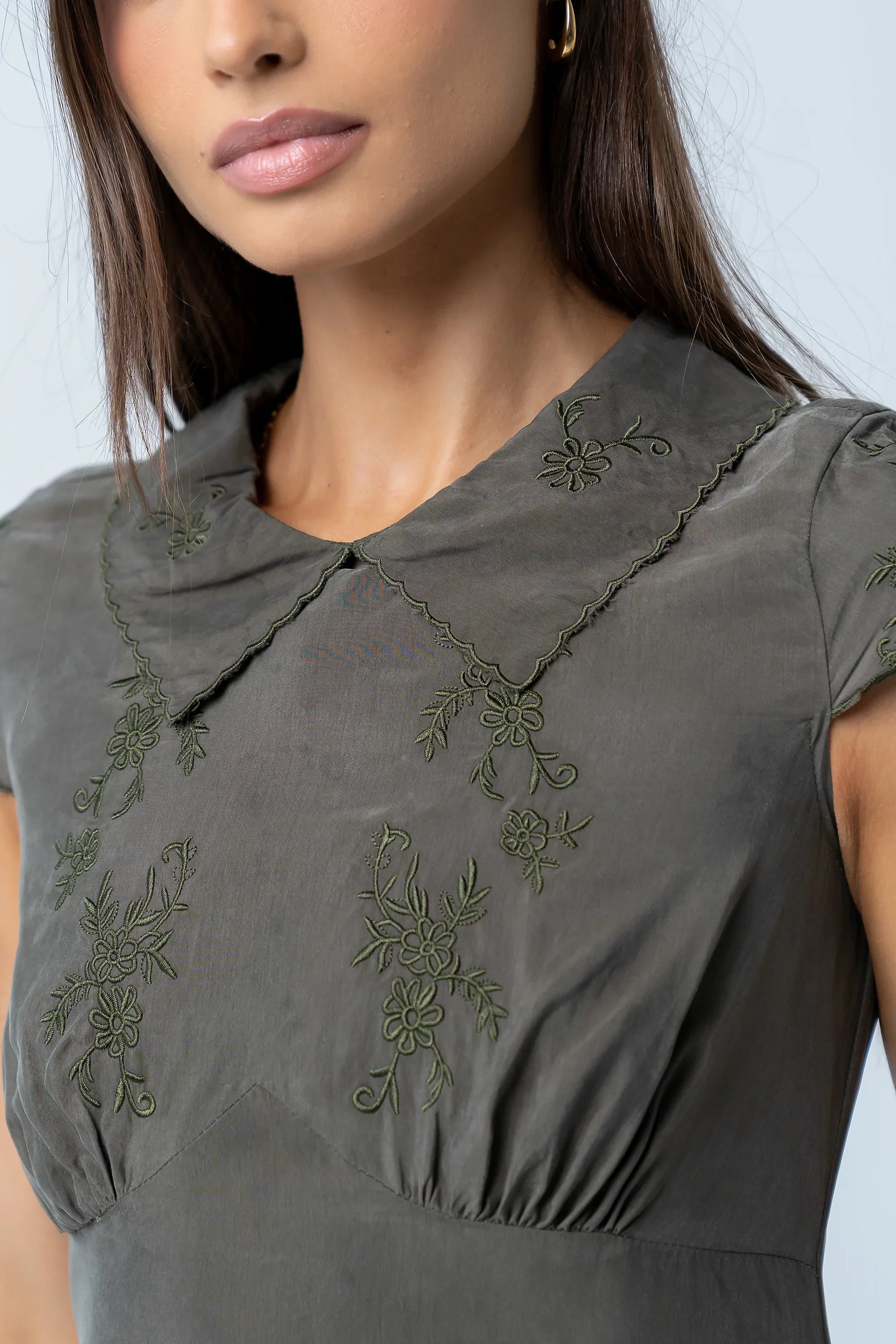 Tammy Embroidered Maxi Dress in Olive