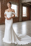 White Pearls Off the Shoulder Mermaid Long Wedding Dress