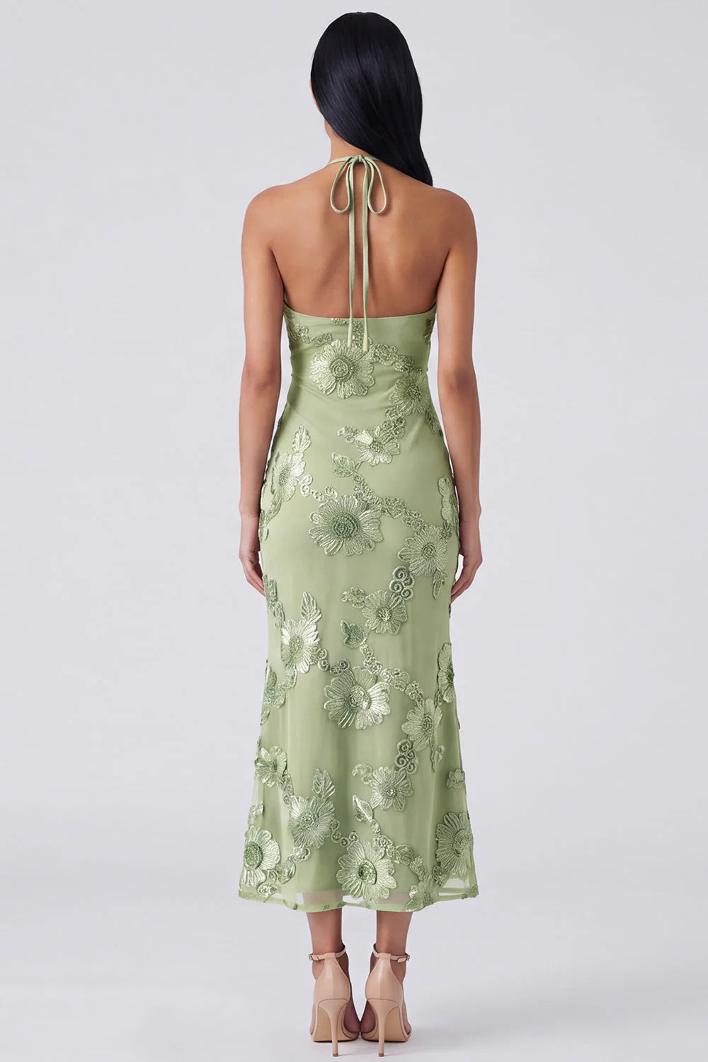 Halter Yellow Keyhole Mermaid Wedding Guest Dress with Appliques