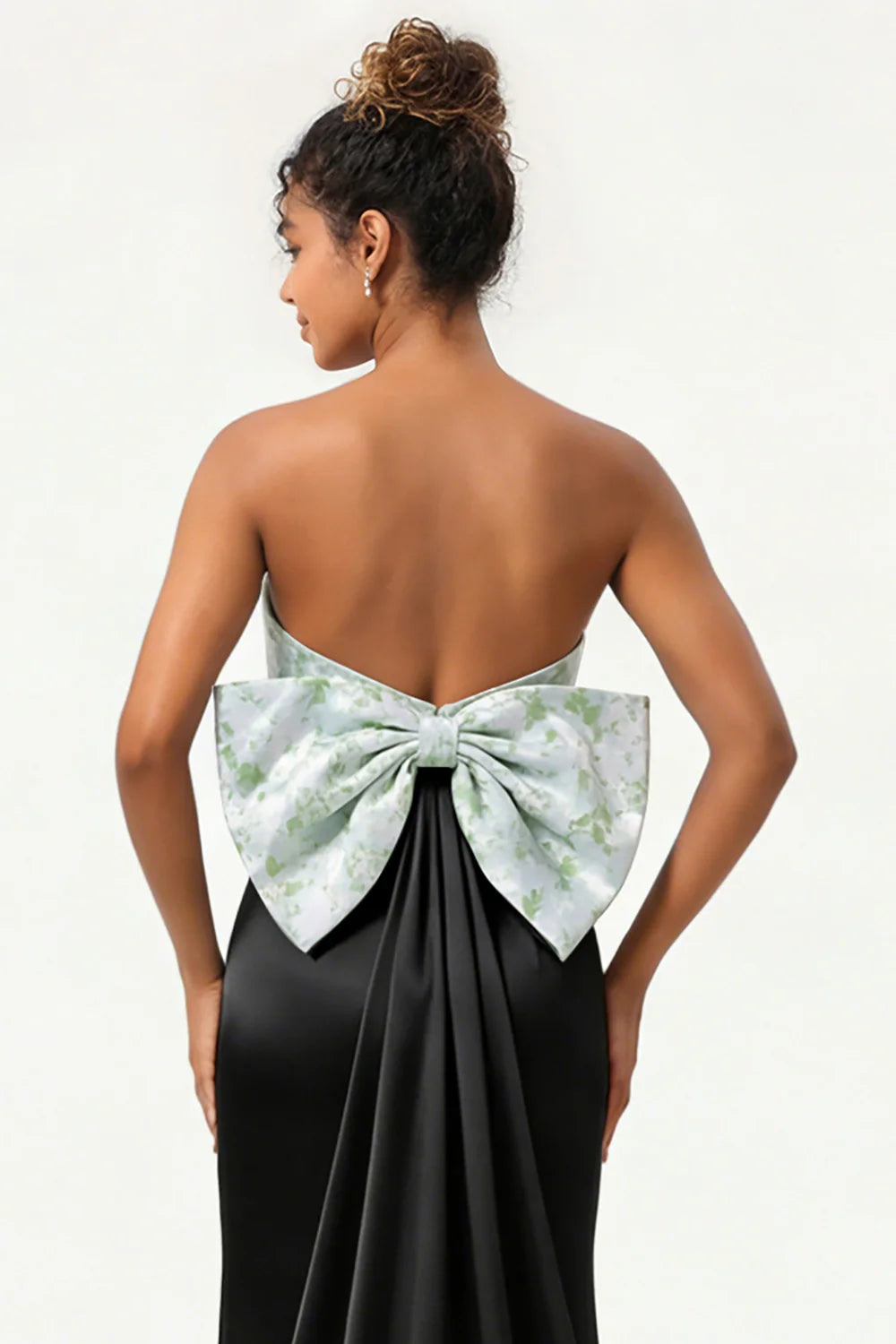 Green Strapless Mermaid Long Bridesmaid Dress with Bow