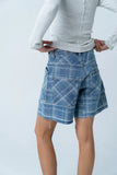 Roselyn Plaid Denim Shorts