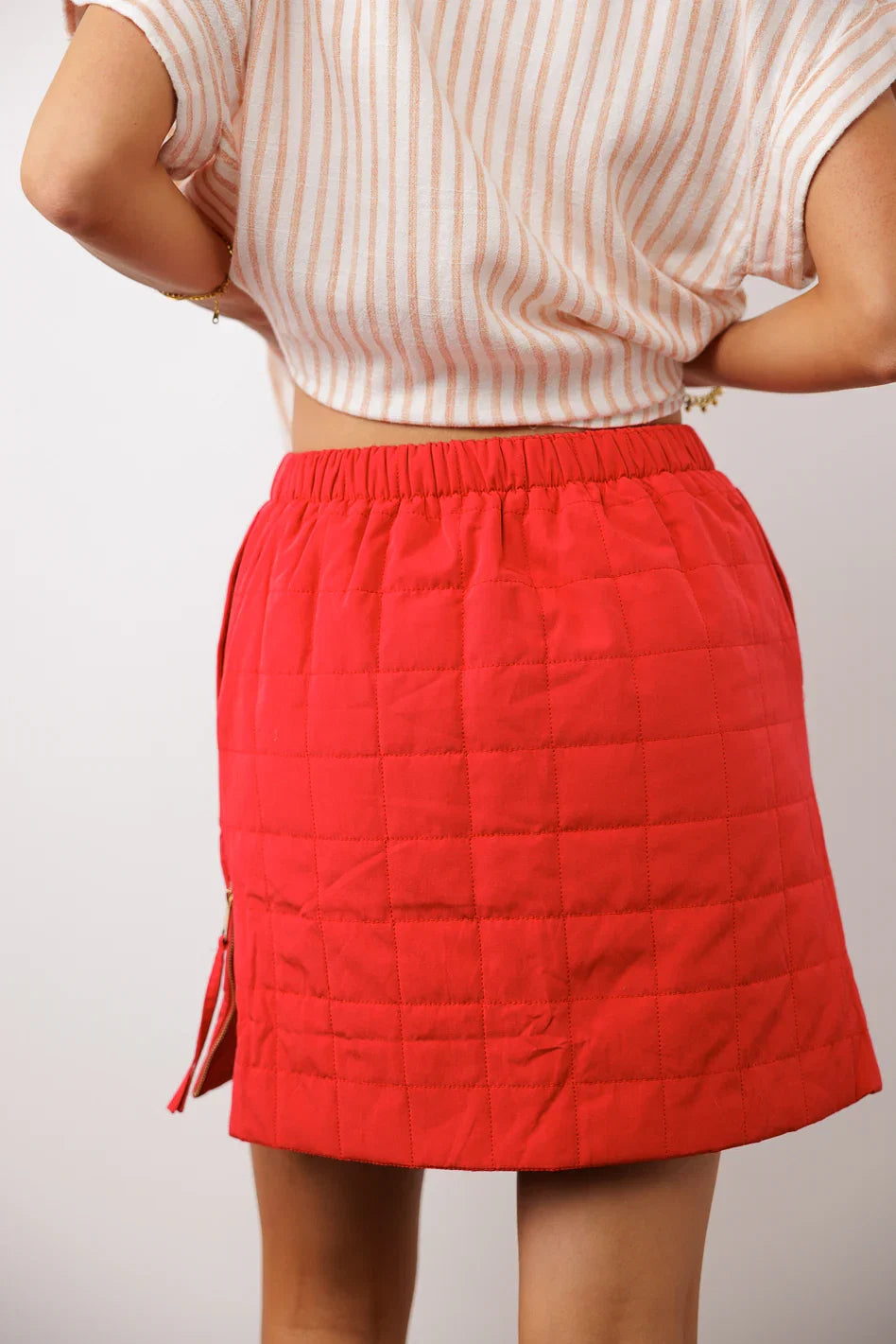 Sarah Quilted Mini Skirt in Red FINAL SALE