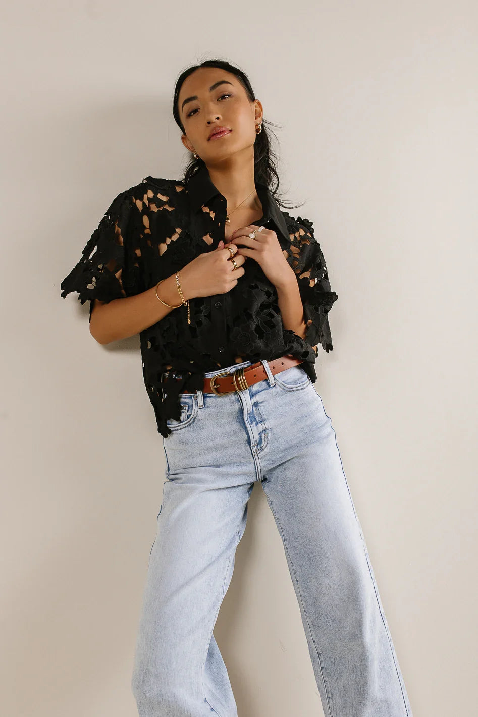 Floral Lace Button Up in Black FINAL SALE