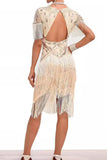 Apricot Fringed Sheath Midi 1920s Dress with Appliques