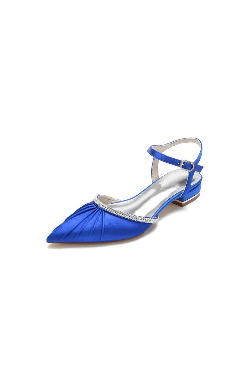 Satin Pointed Toe Beaded Buckle Kitten Heels