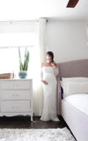 Strapless Long Sleeve A Line Maternity Lace Wedding Dress with Train