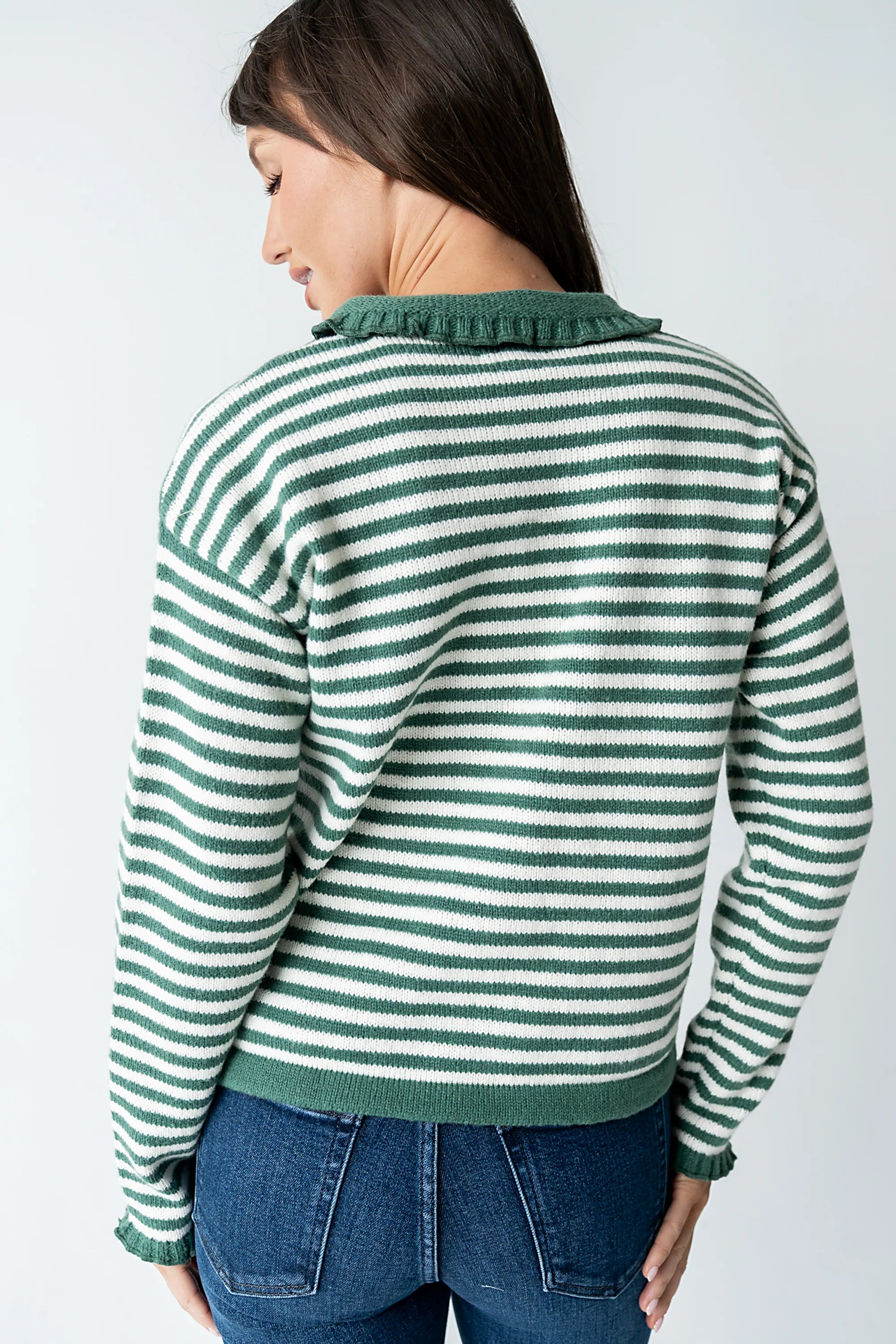Brenna Striped Cardigan in Olive