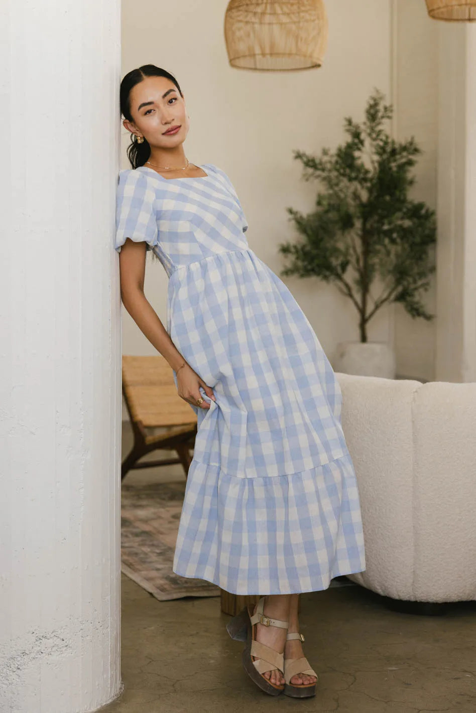 Jenna Gingham Maxi Dress in Blue FINAL SALE