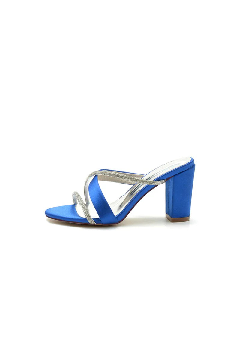 Royal Blue Satin High Heeled Sandals