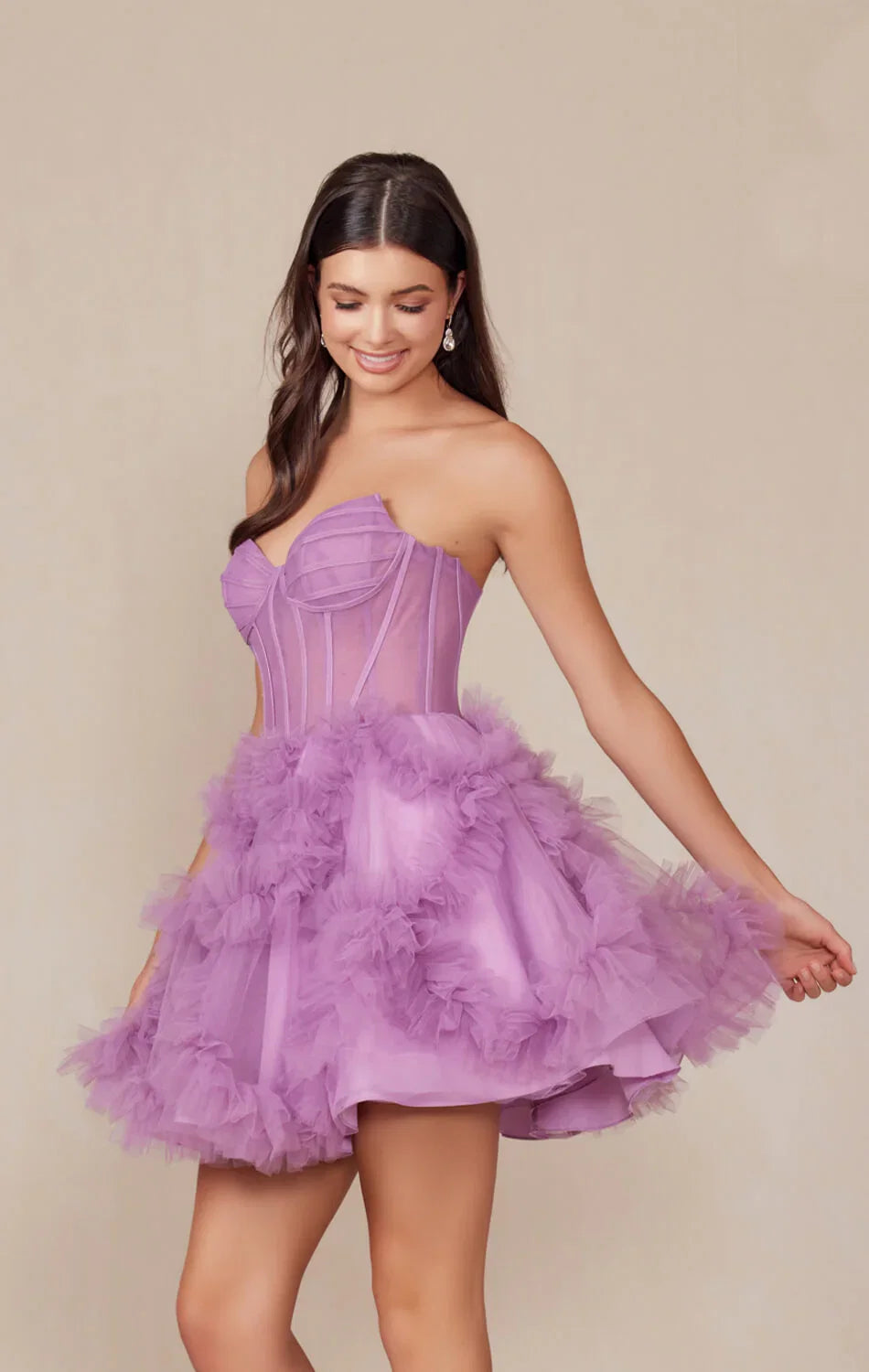 YVONNE RUFFLE SKIRT MINI DRESS DUSTY LAVENDER