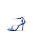 Square OpenToe Beaded Ankle Strap Satin Stiletto Heels