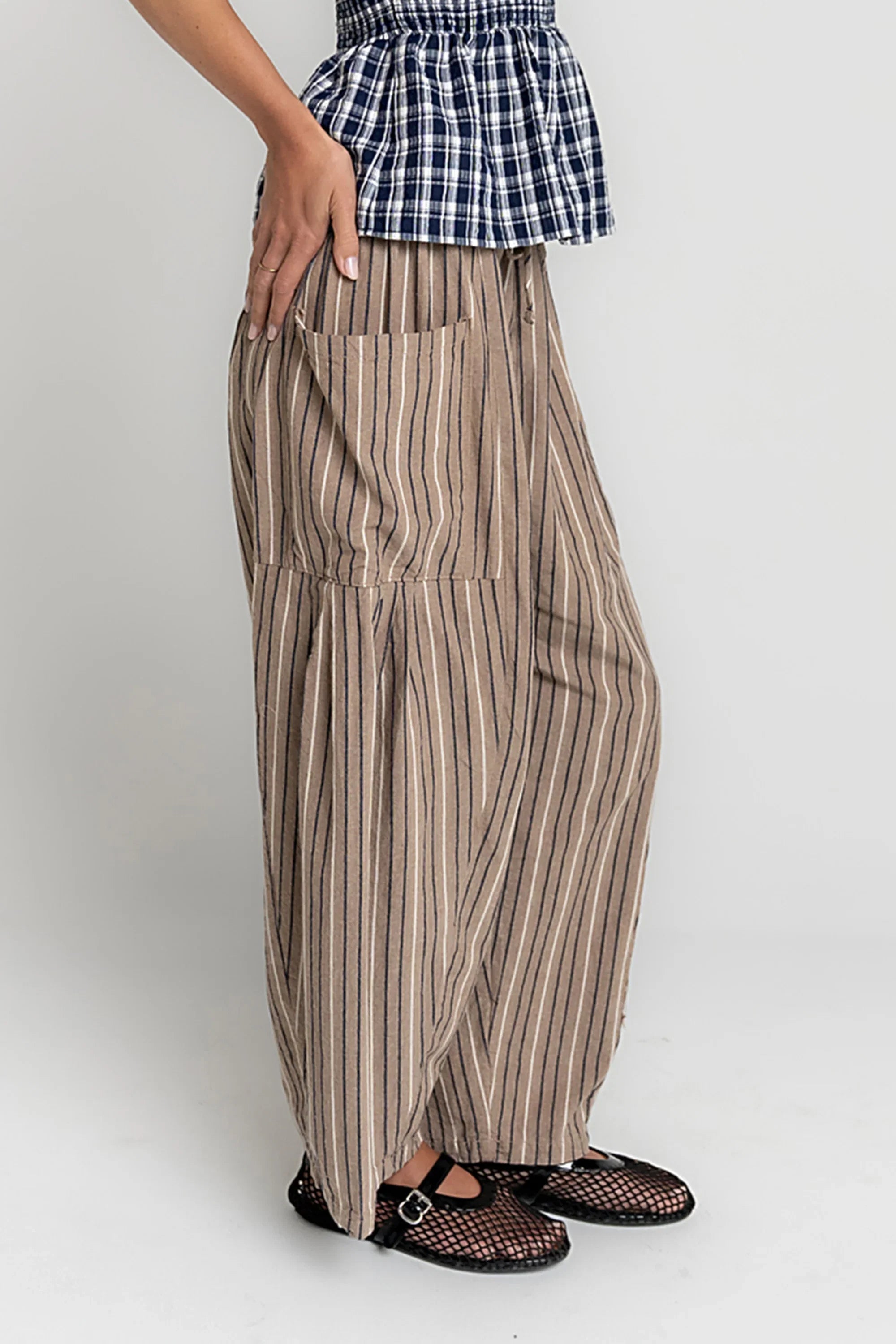 Colleen Striped Baggy Pants in Khaki