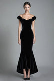 Black Off the Shoulder Mermaid Velvet Long Formal Dress