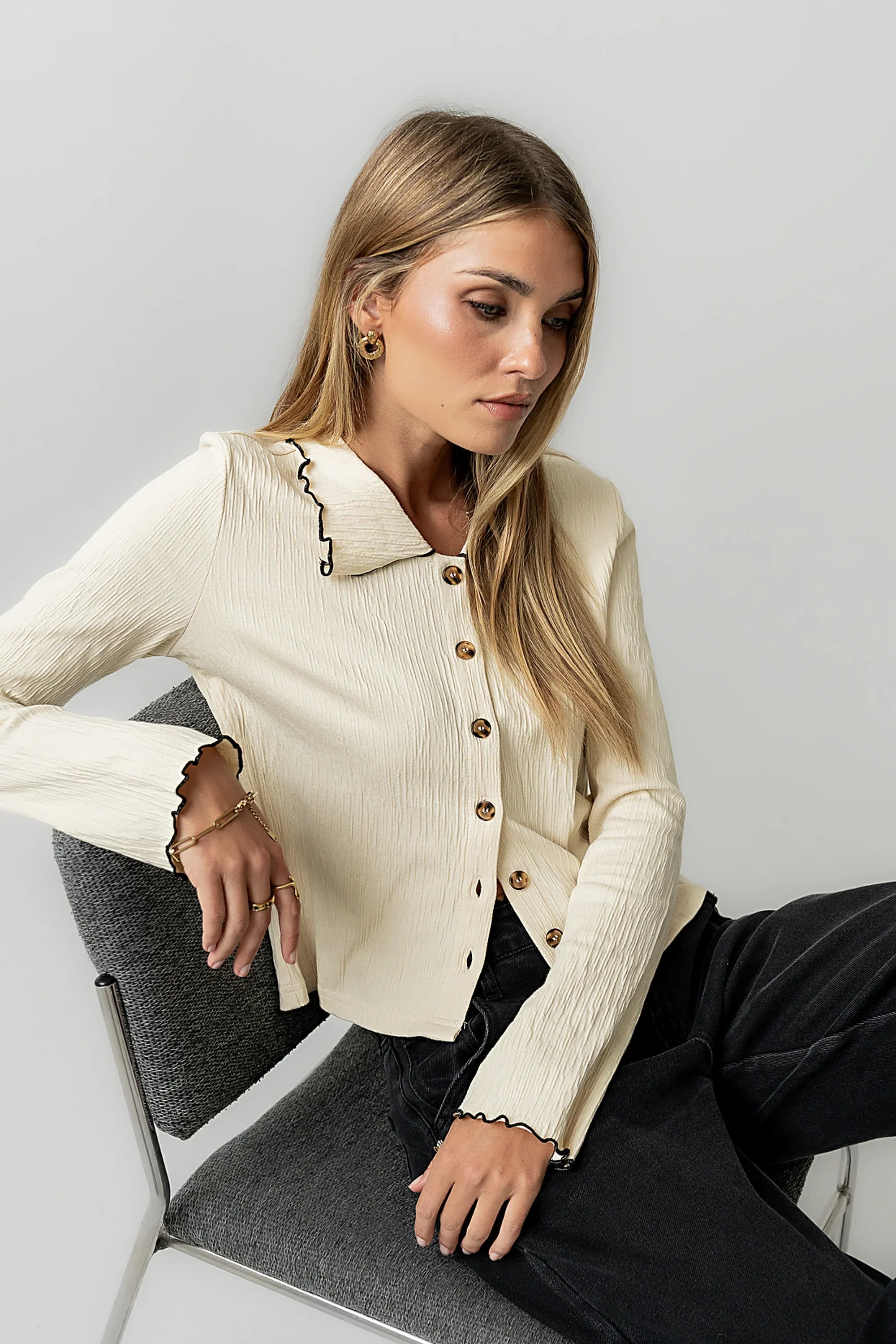 Jazmine Contrast Top in Cream