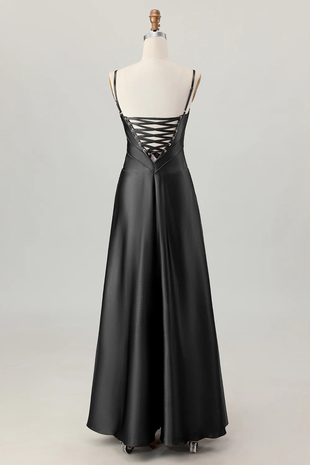 Coffee A Line Spaghetti Straps Long Bridesmaid Dress with Lace Up Back
