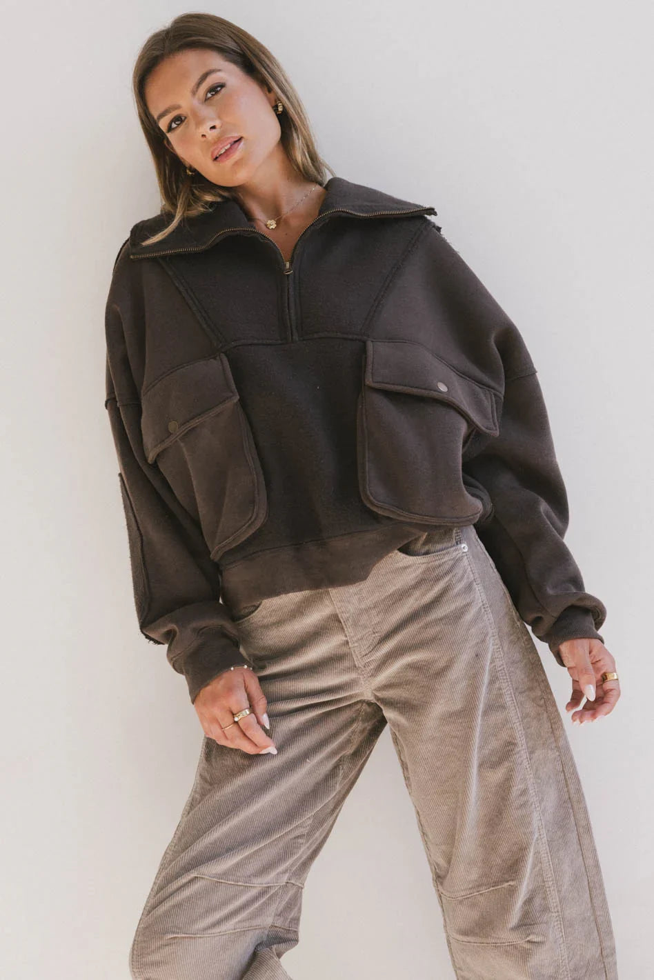 Mickey Half Zip Sweatshirt in Charcoal FINAL SALE