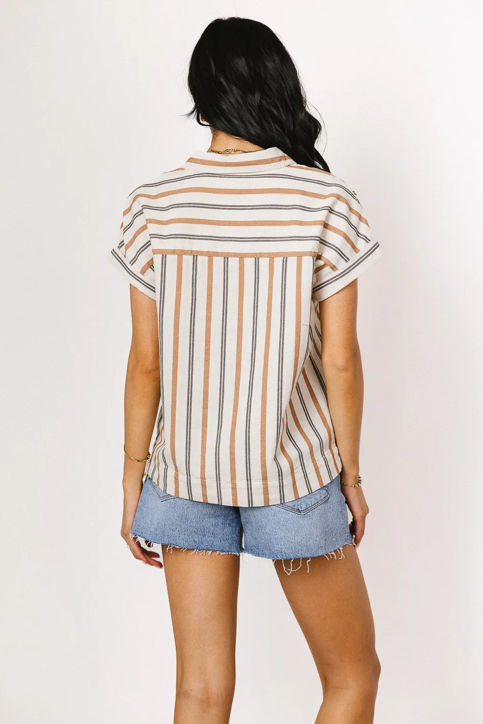 Gabby Striped Button Up in Tan FINAL SALE