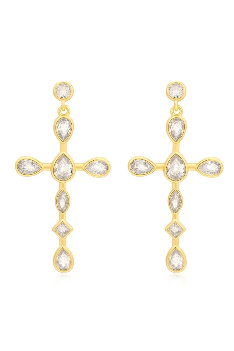 LUV AJ Bezel Stone Cross Studs