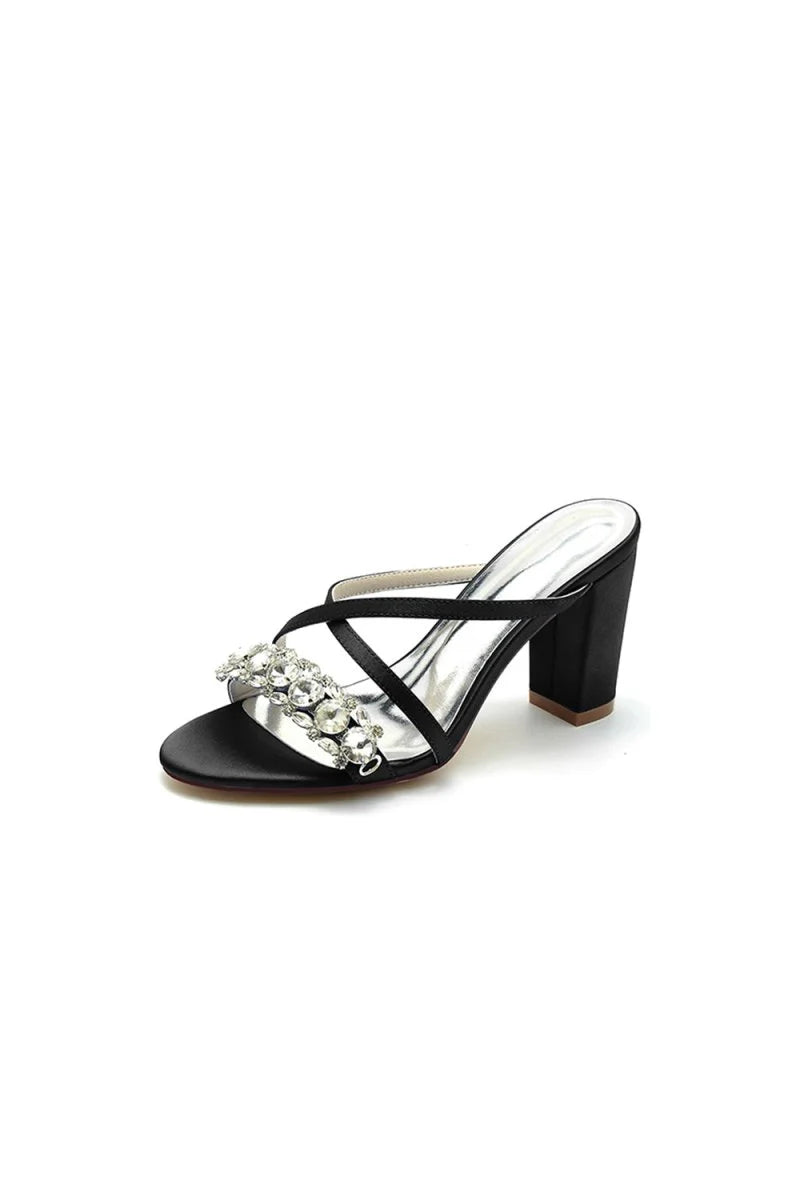 Sliver Open Toe Sandals with Rhinestone