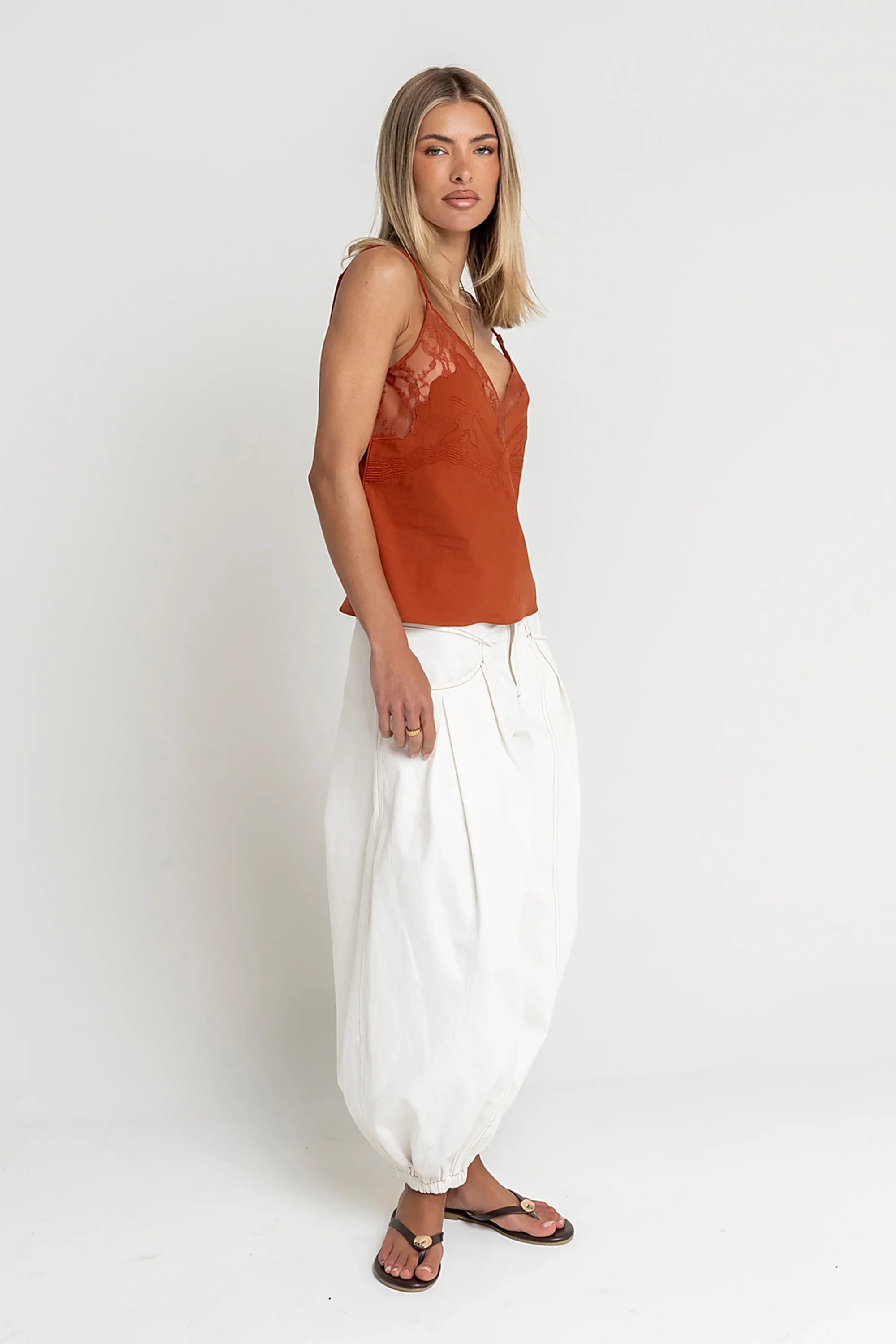 Lana Embroidered Tank Top in Rust