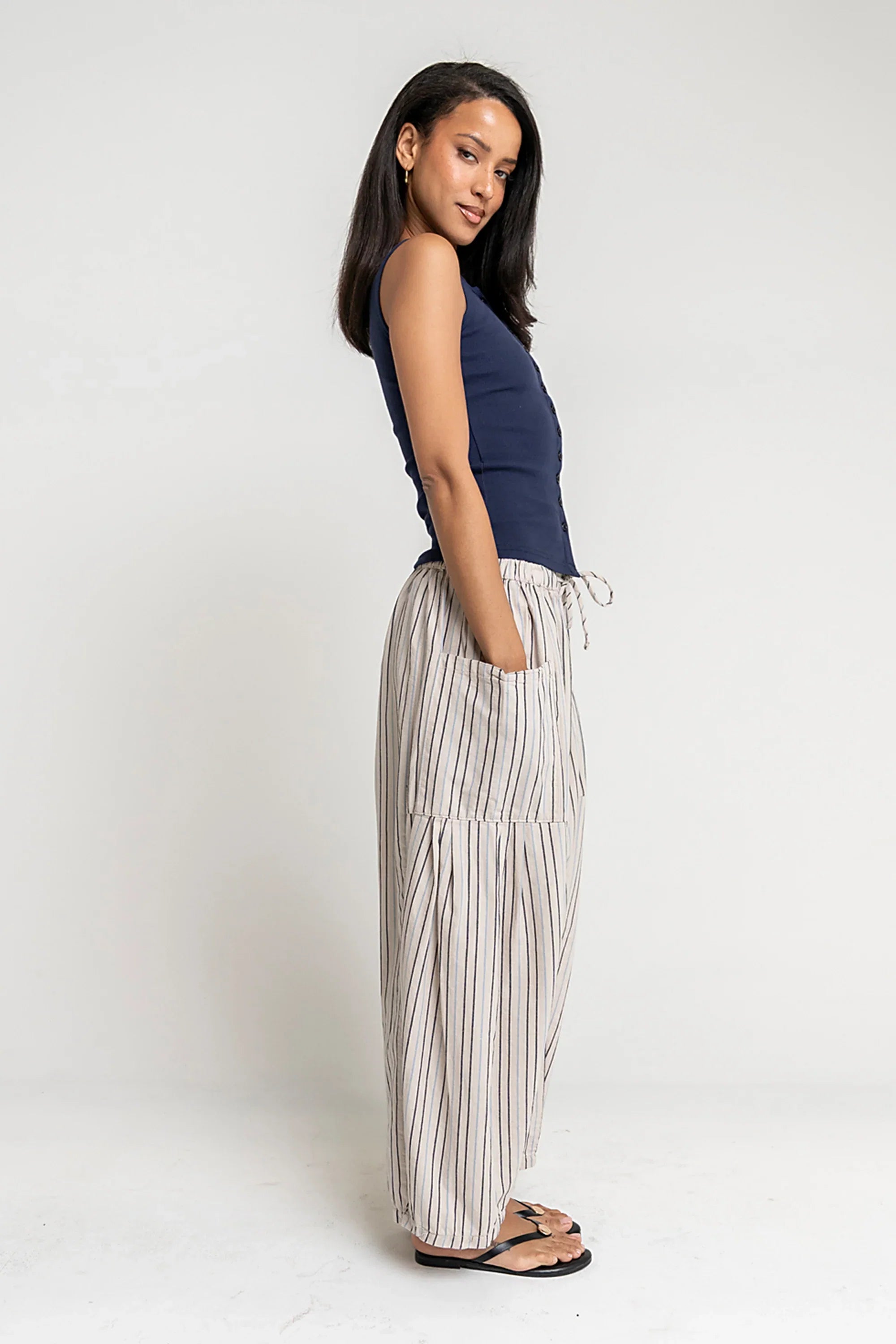 Colleen Striped Baggy Pants in Natural
