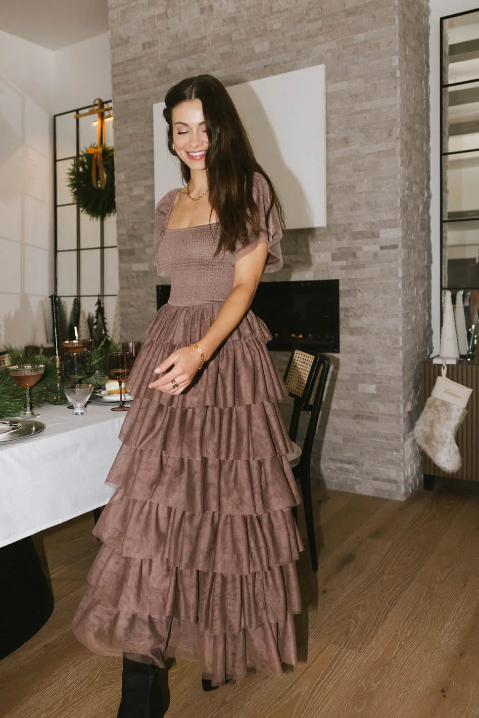 Mia Tulle Maxi Dress in Mocha FINAL SALE