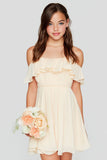 Apricot A Line Cold Shoulder Short Junior Bridesmaid Dress with Ruffles