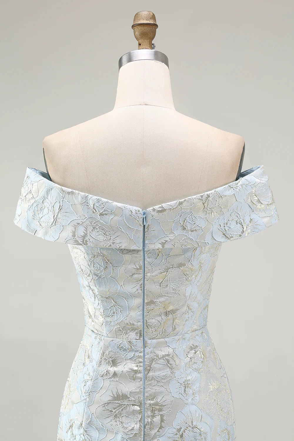 Light Blue Sheath Off The Shoulder Floral Jacquard Formal Dress