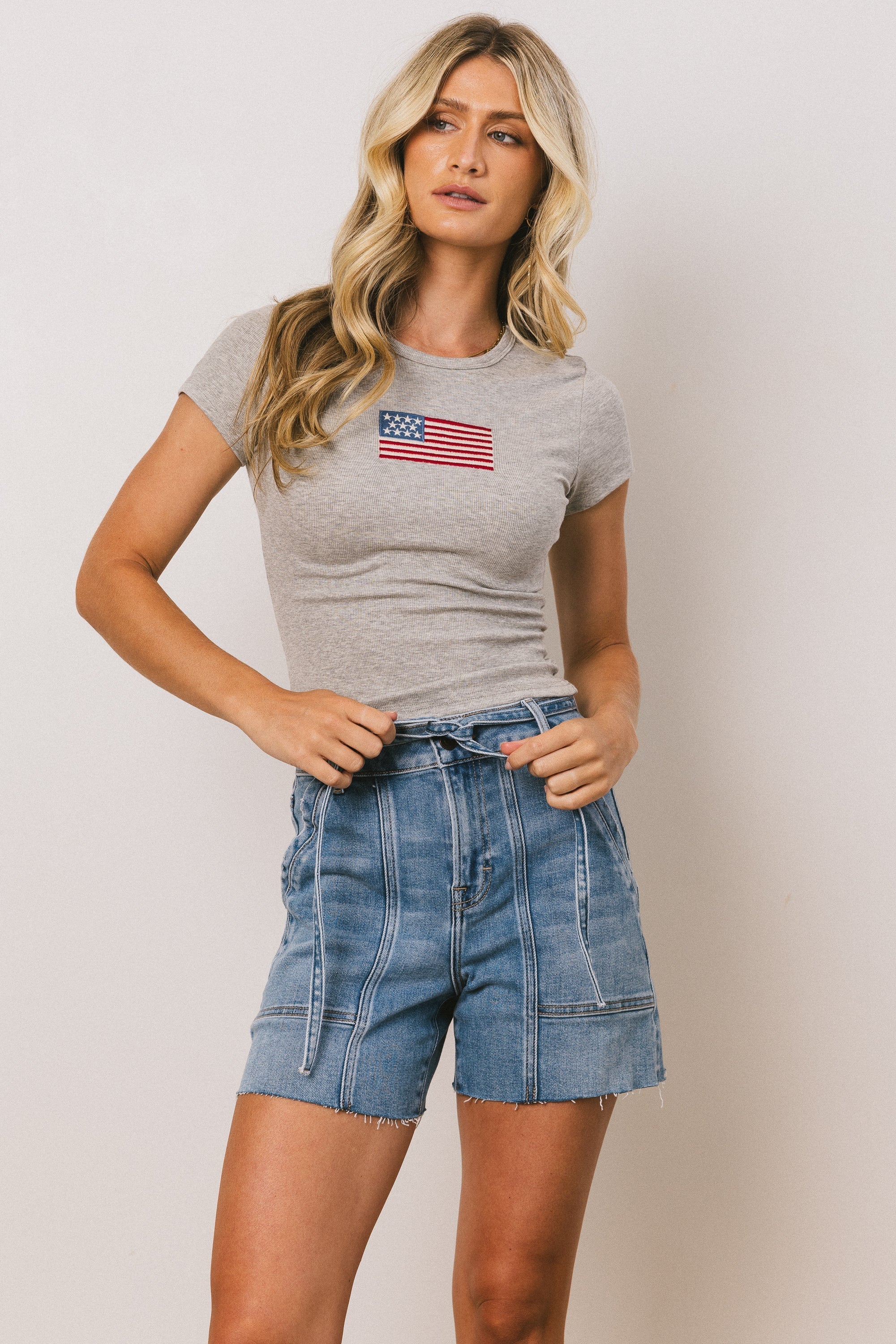 American Flag Tee in Grey FINAL SALE