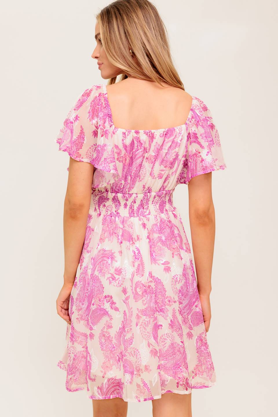 ROMANTIC WALKS FLUTTER SLEEVE MINI DRESS PINK