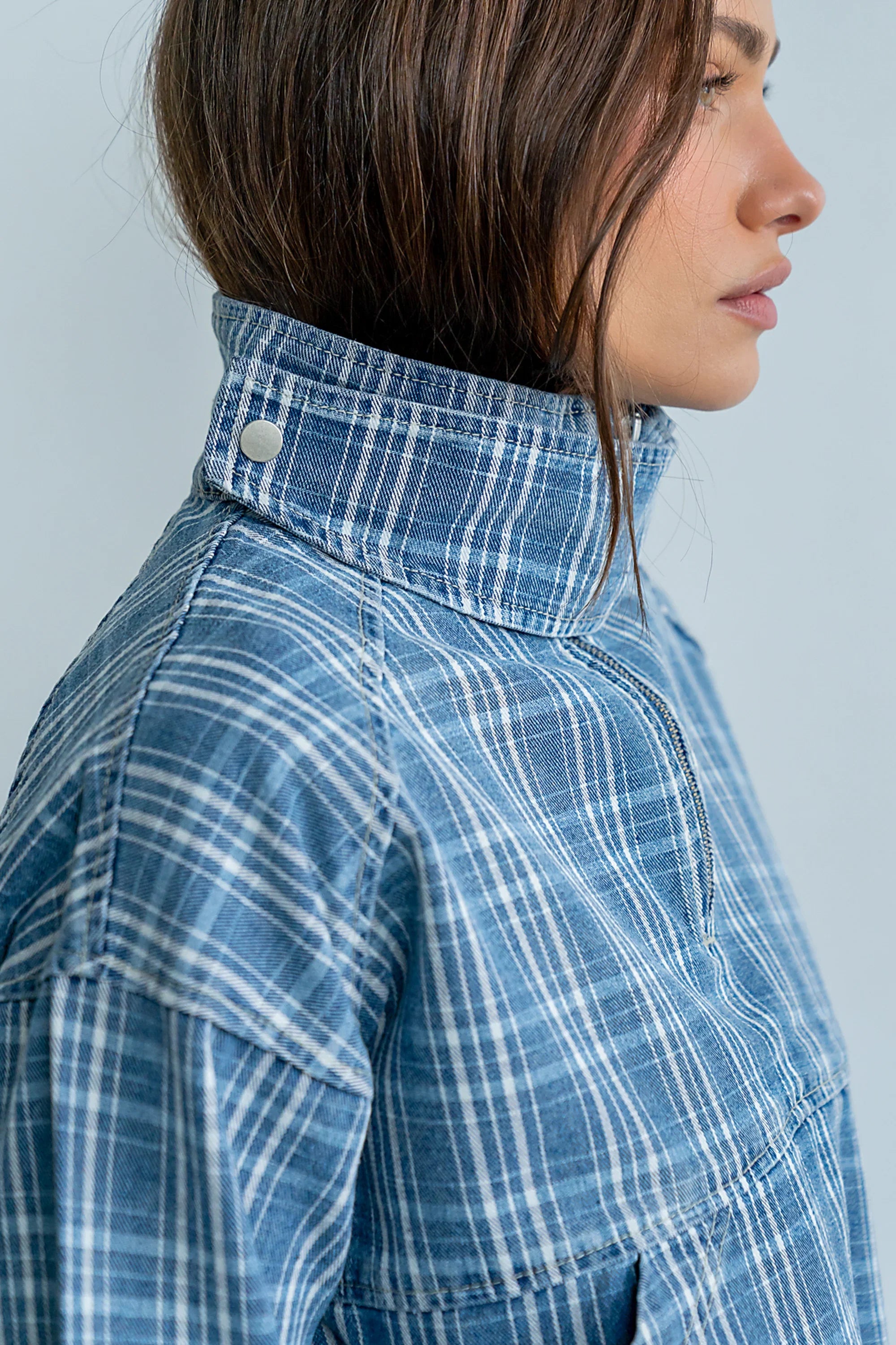 Regina Denim Jacket in Plaid Denim
