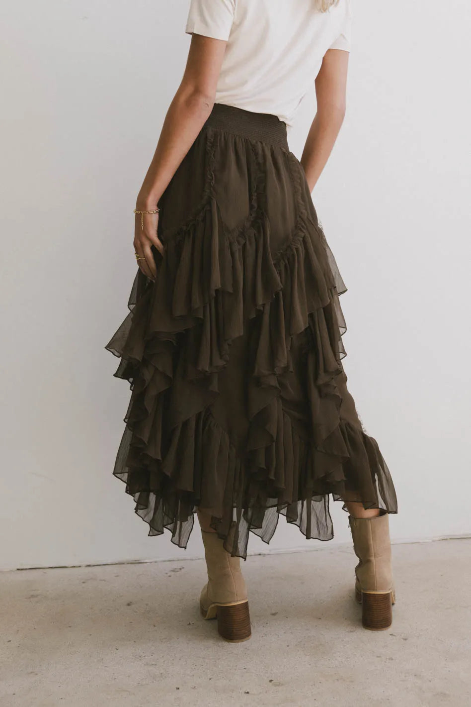 Emerson Ruffled Maxi Skirt in Brown FINAL SALE