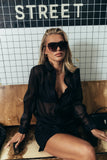 Liberty Sheer Button Up Blouse in Black FINAL SALE