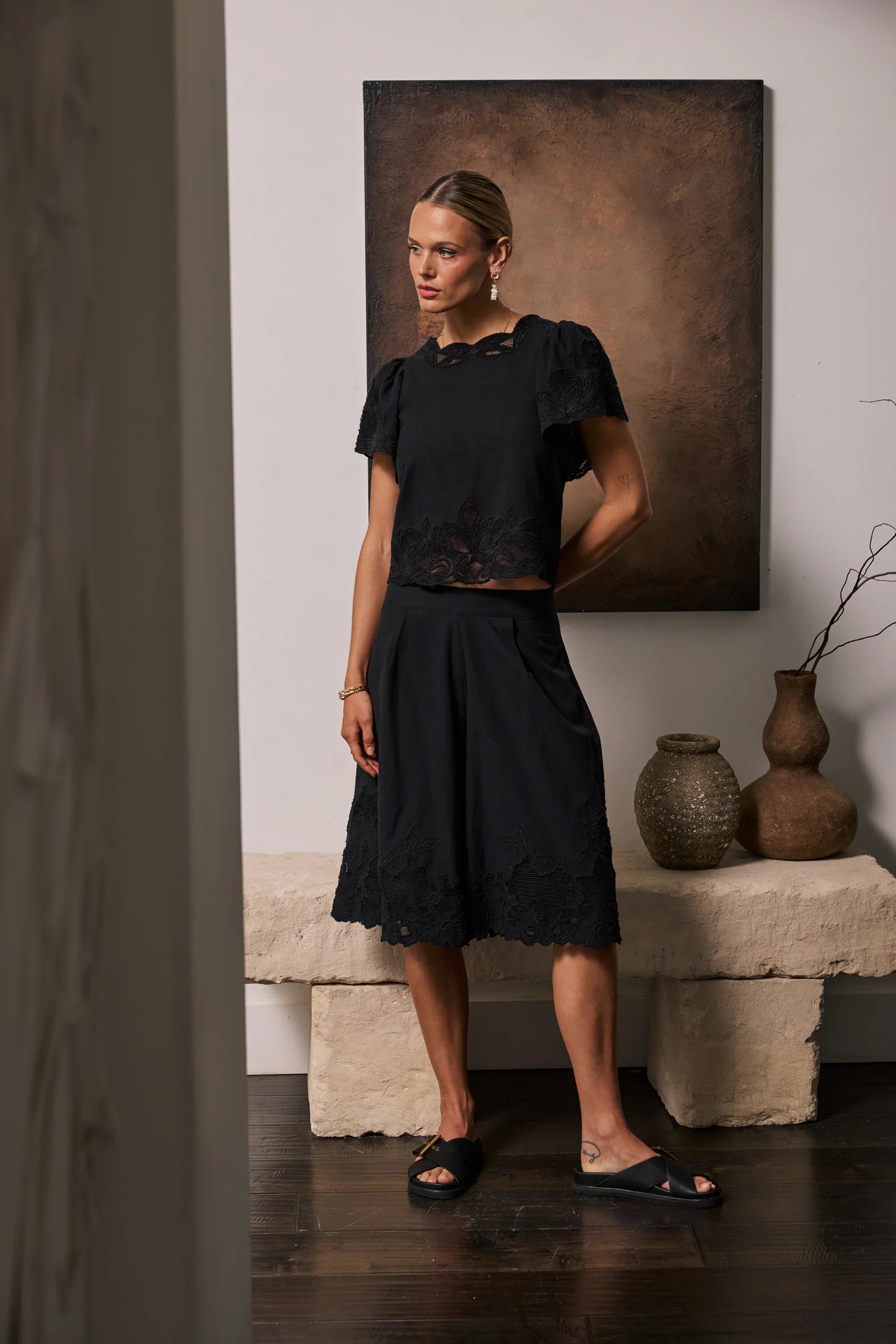 Molly Embroidered Shorts in Black
