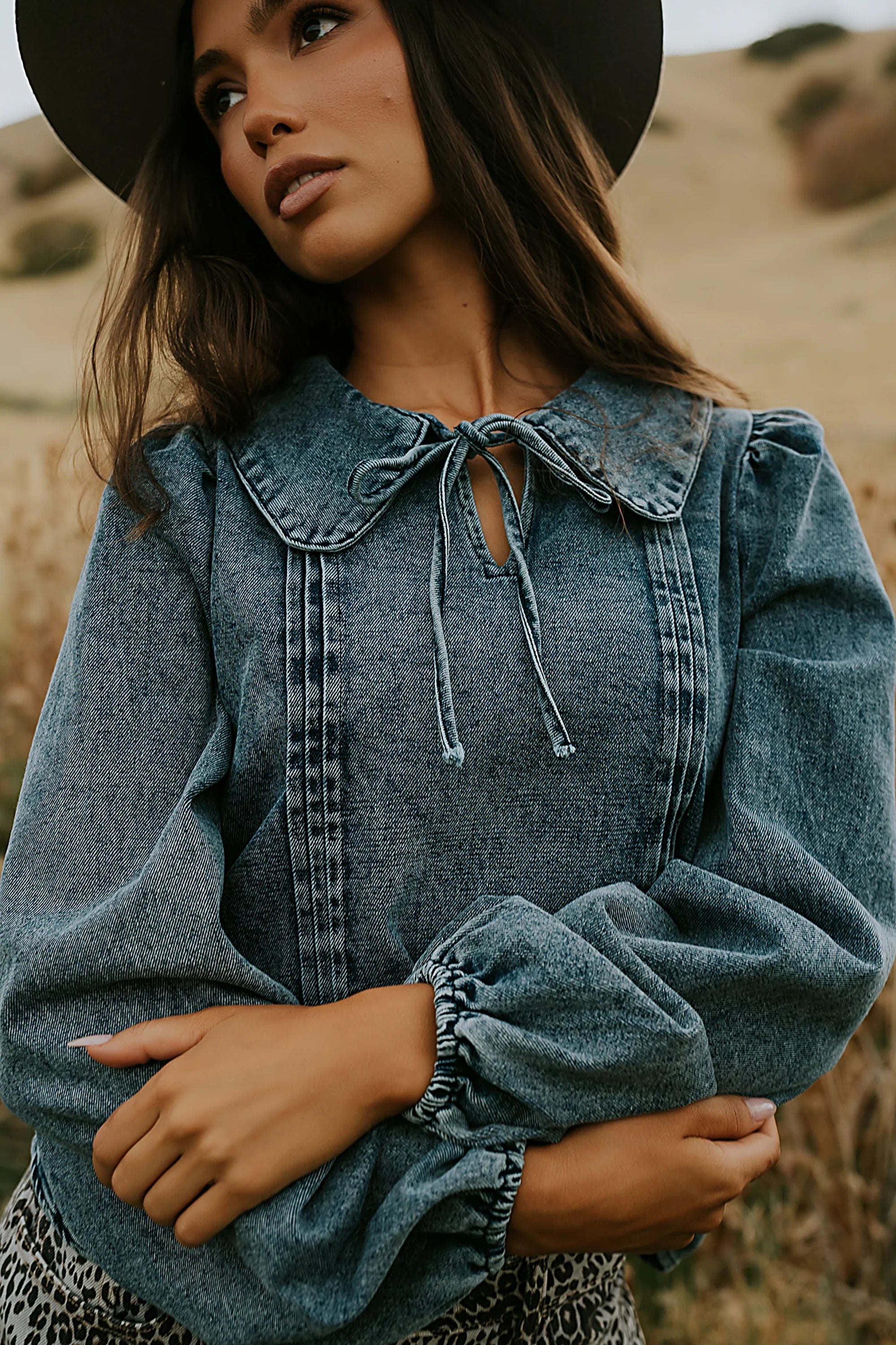 Monique Pleated Blouse in Indigo FINAL SALE