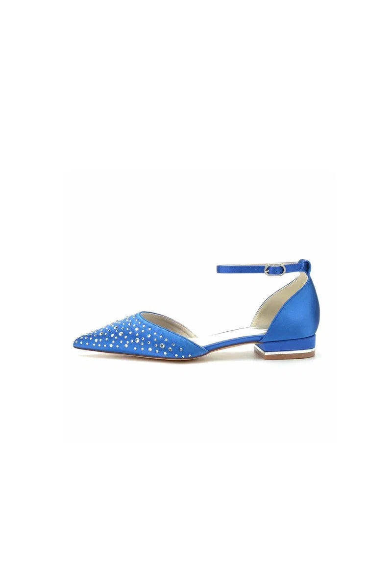 Pointed Toe Beaded Ankle Strap Buckle Kitten Heels