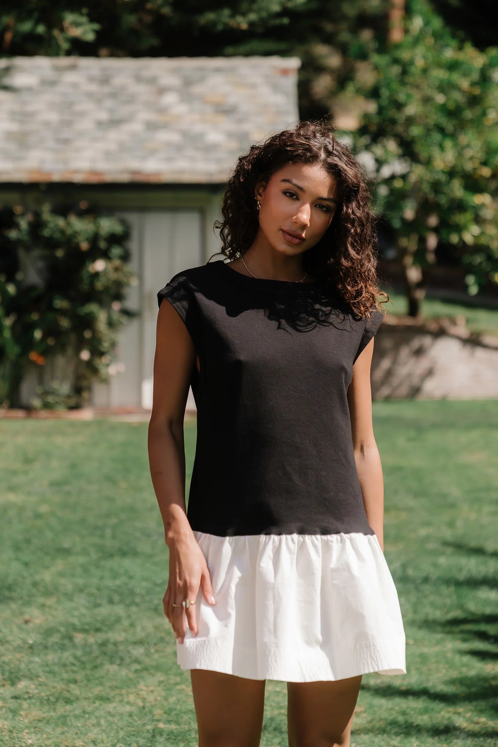 Jozie Mixed Media Mini Dress in Black
