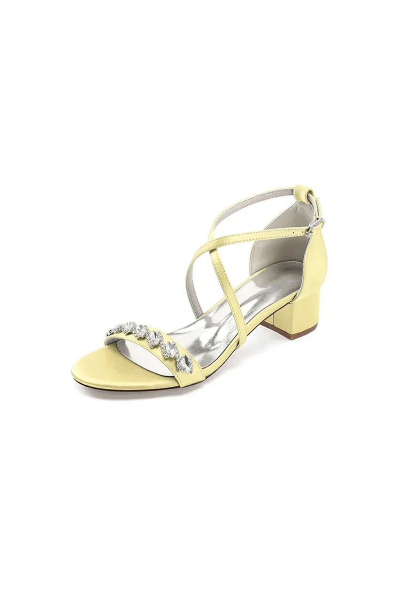 Open Toe Crystal Hollow Out Chunky Heels