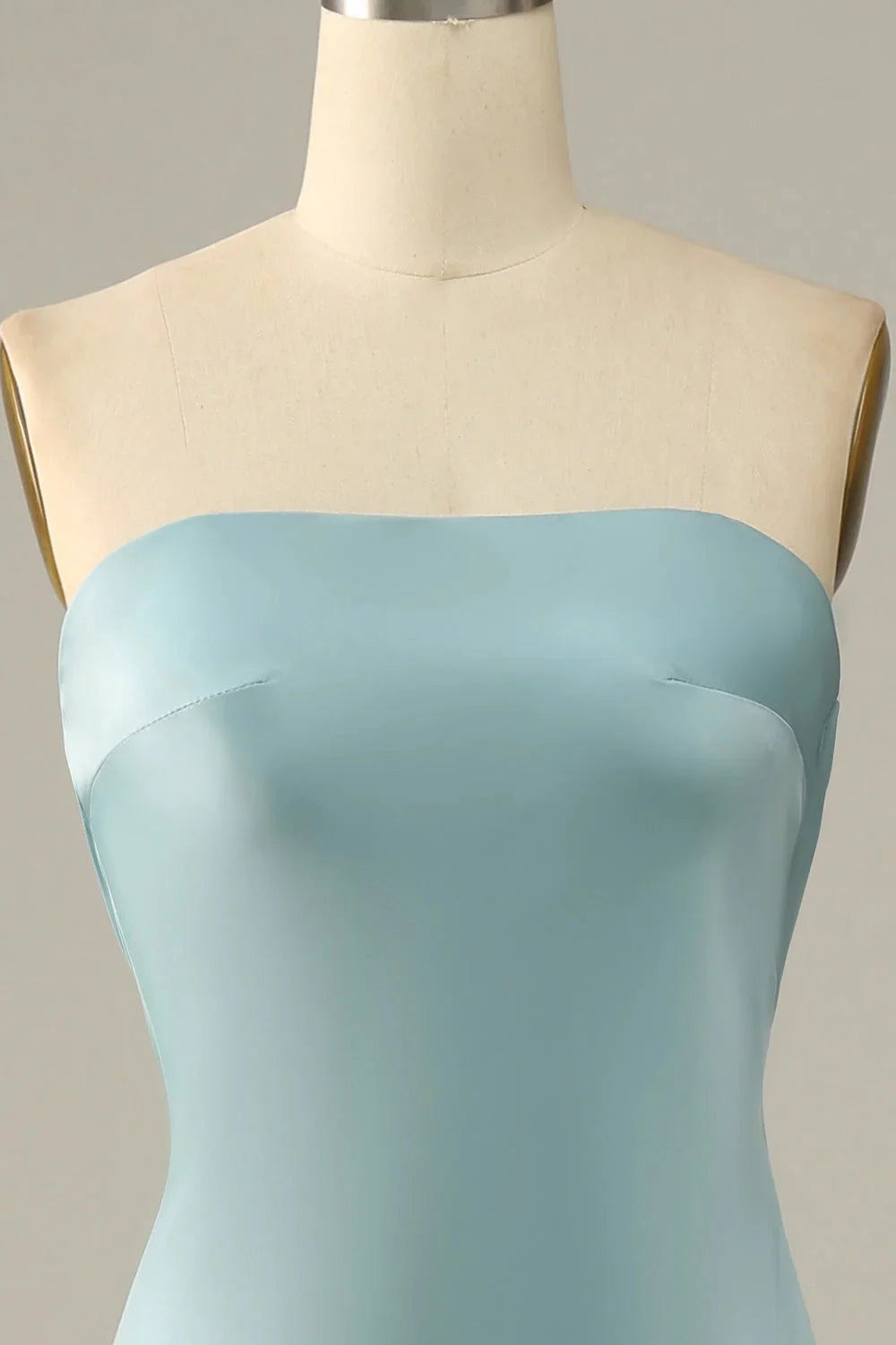 Grey Blue Mermaid Strapless Floor Length Satin Bridesmaid Dress