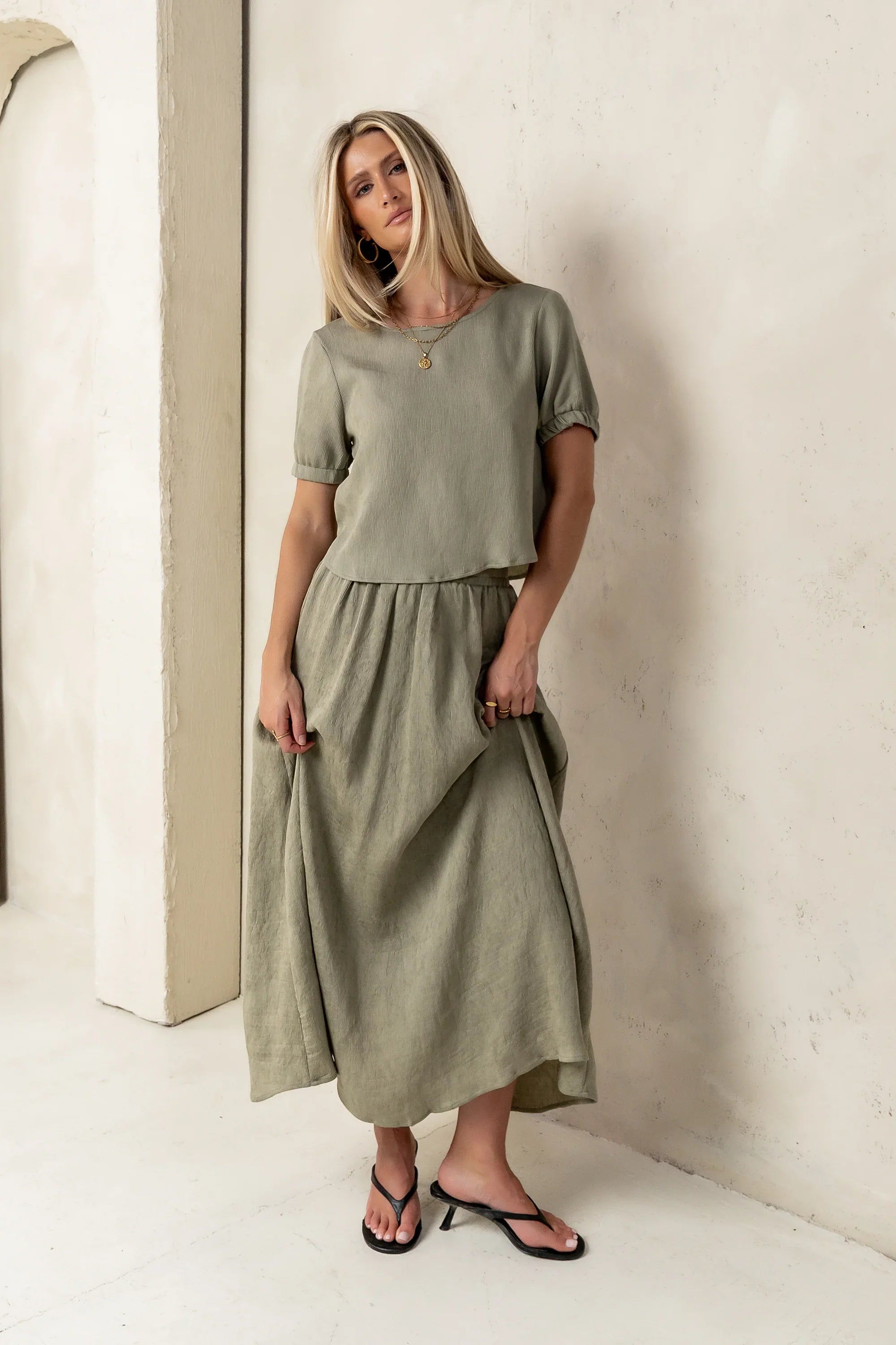Elani Maxi Skirt in Olive FINAL SALE