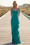 Nevaeh Ruffle Maxi Dress Turquoise