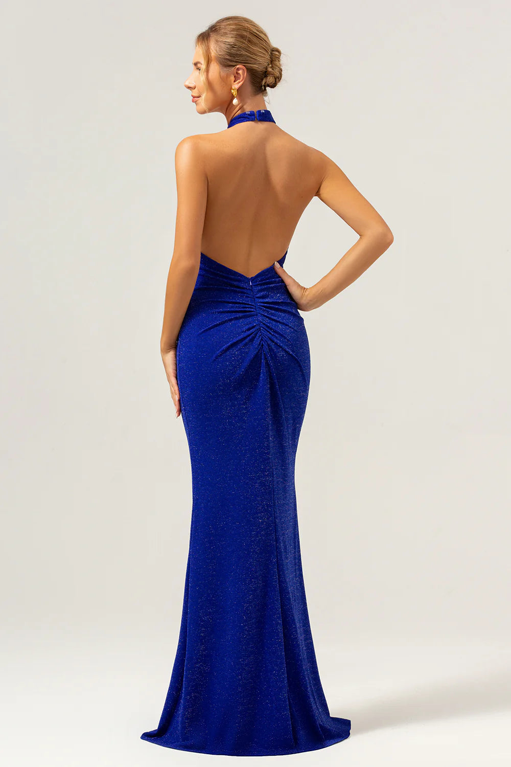 Glitter Royal Blue Mermaid Halter Corset Backless Long Formal Dress