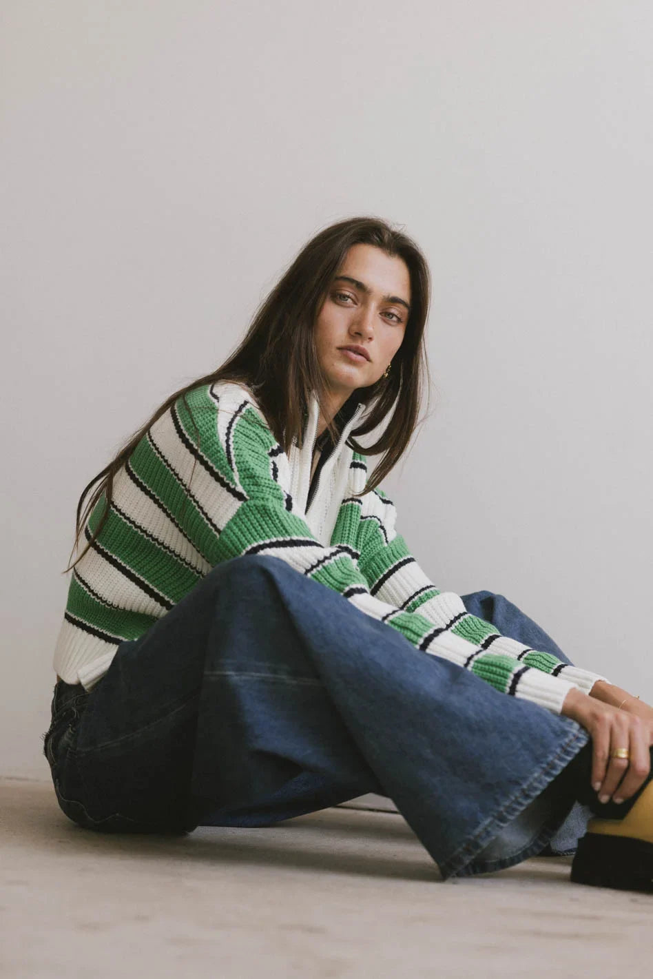 Kandy Half Zip Sweater in Green FINAL SALE