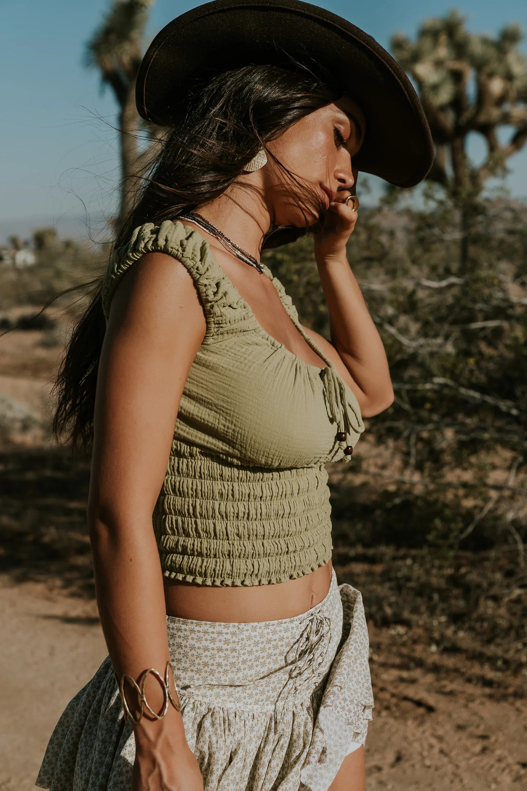 Morgan Smocked Top in Green