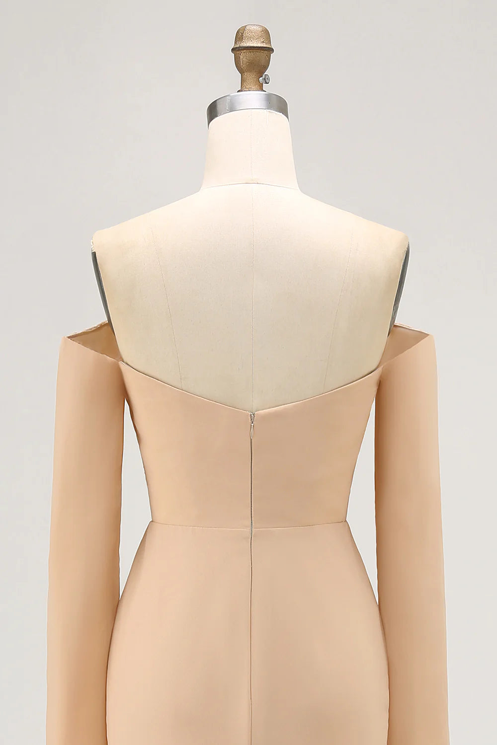 Champagne Sheath Off the Shoulder Long Bridesmaid Dress with Ruffles